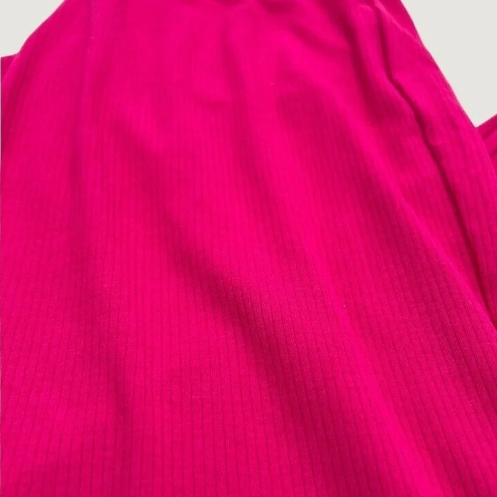 CRZ YOGA Womens Hot Pink Ribbed Wide Leg Lounge Pants High Waisted‎ Small NEW